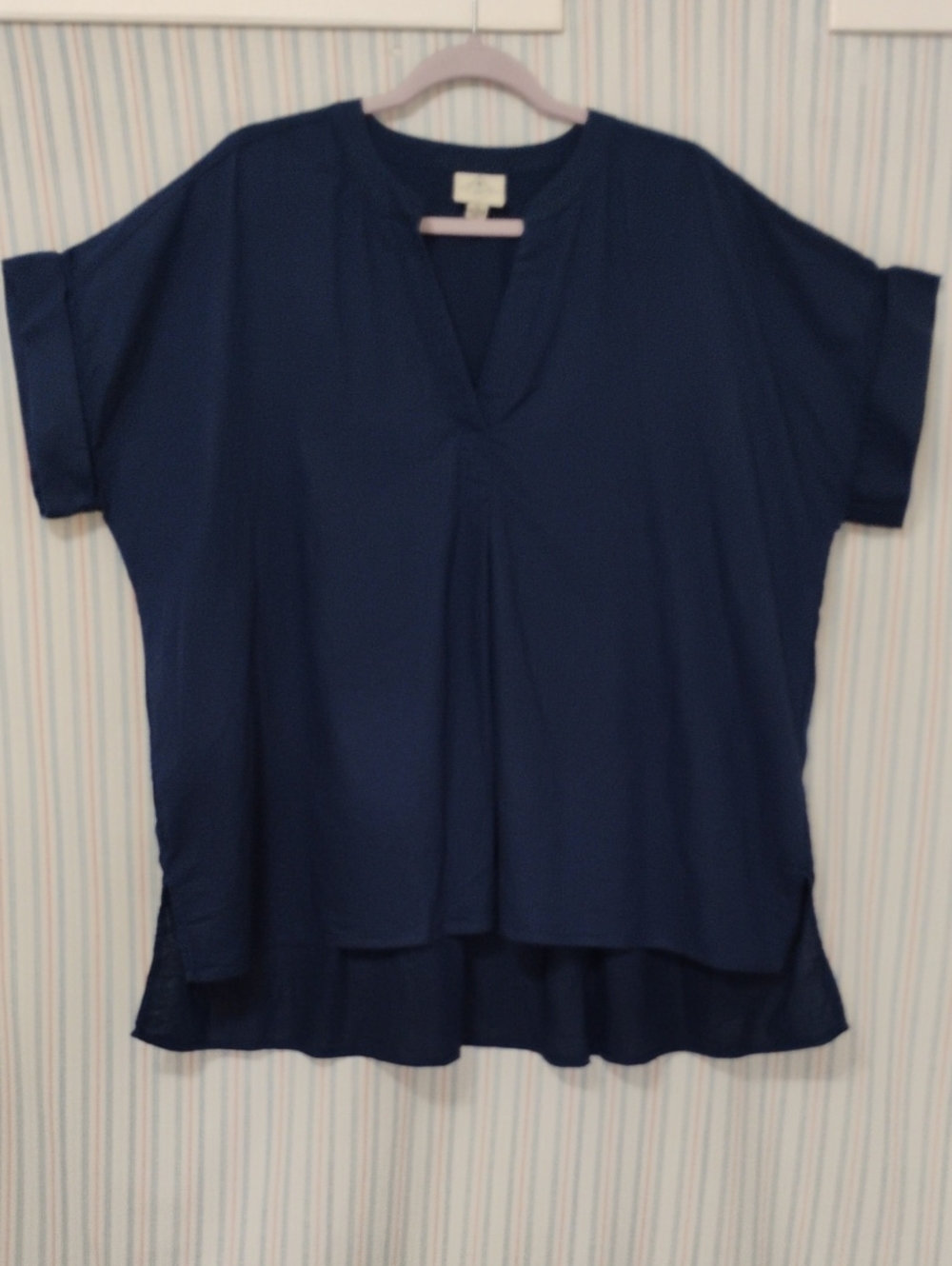 Saint Johns Bay Navy Blue Linen/Cotton Shirt XL